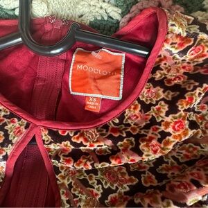 Vintage ModCloth Burgundy and Pink Floral Mini Dress Burnt Velvet